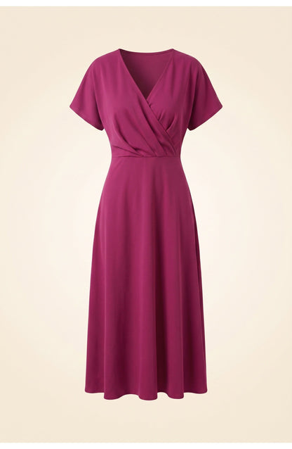 Elegantes Wickelkleid mit V-Ausschnitt für Damen – Figurbetontes Midikleid mit Taillenraffung & Schlitz