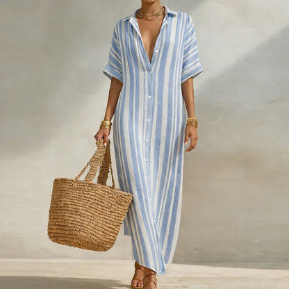 Luftiges Hemdblusenkleid mit Streifenmuster für Damen – Elegantes Maxikleid für Sommer & Urlaub