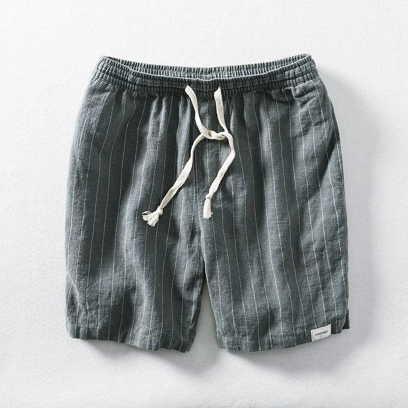 Leichte Leinen Shorts für Herren – Atmungsaktive Sommerhose mit Kordelzug & Streifen-Design