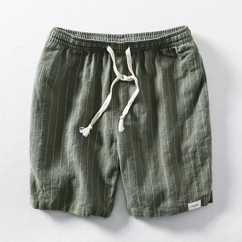 Leichte Leinen Shorts für Herren – Atmungsaktive Sommerhose mit Kordelzug & Streifen-Design