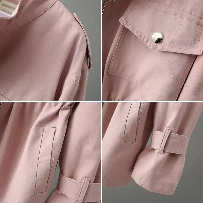 Leichte Übergangsjacke für Damen mit Taillenzug Taschen und modernem Utility Stil
