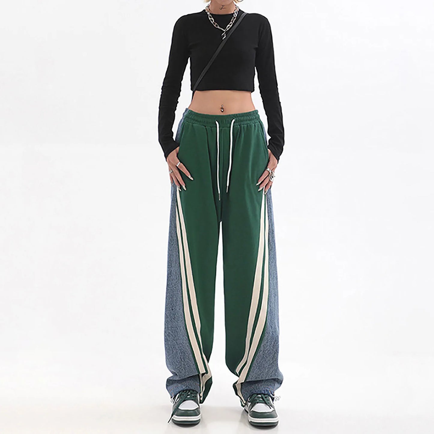 Lässige Colorblock Jogginghose mit Seitenstreifen für Damen – Weite Streetwear Hose