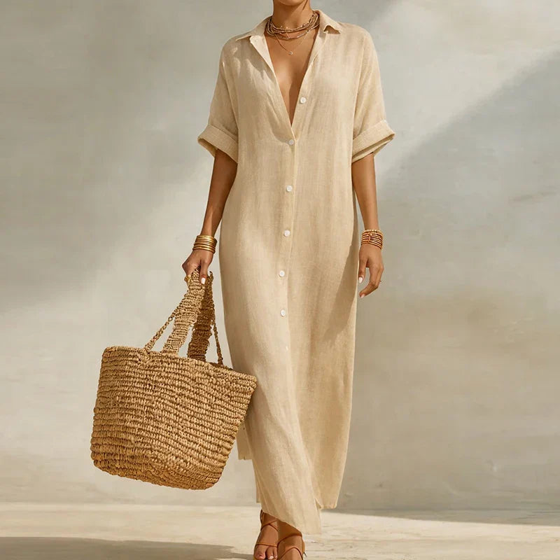 Luftiges Hemdblusenkleid mit Streifenmuster für Damen – Elegantes Maxikleid für Sommer & Urlaub