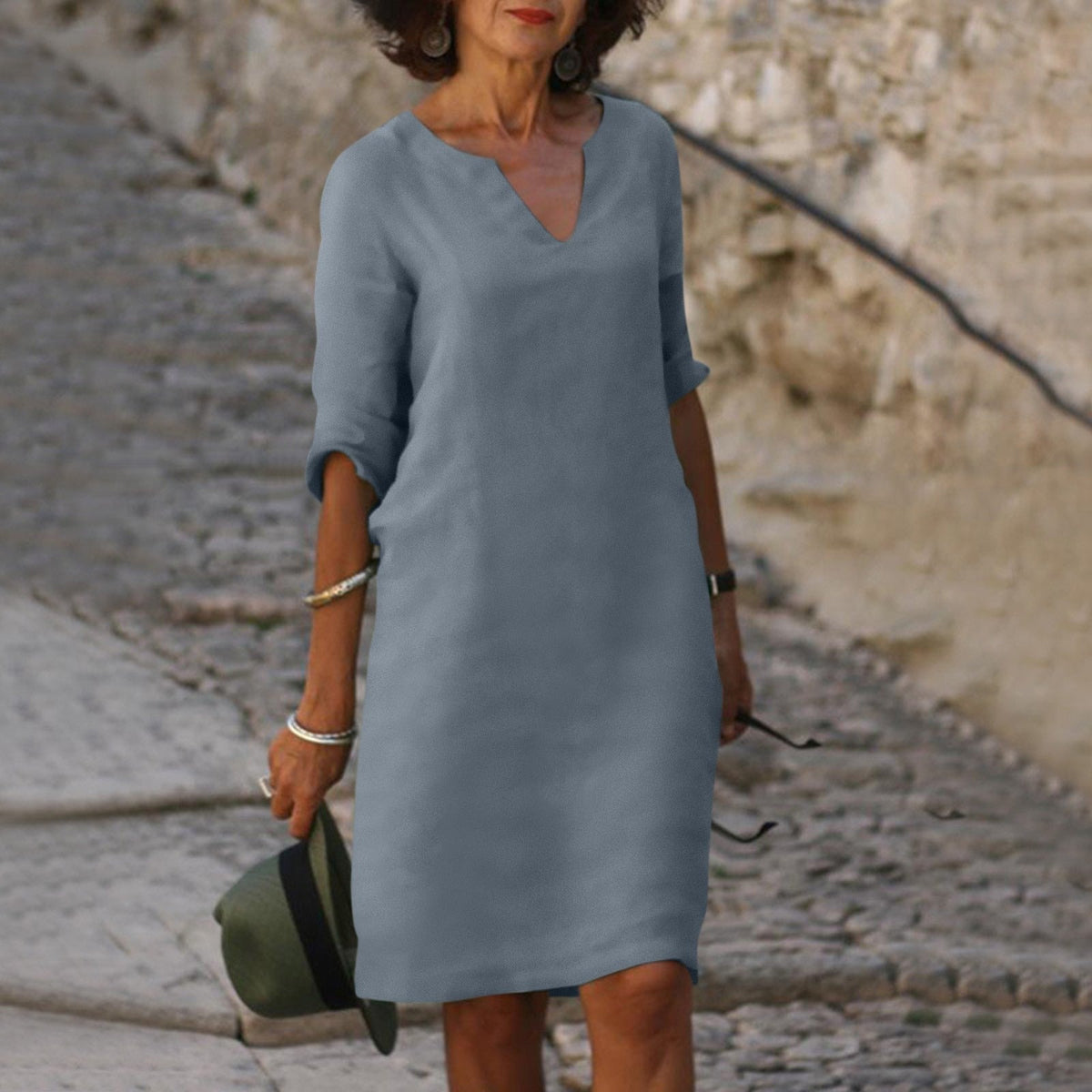 Elegantes V-Ausschnitt Sommerkleid für Frauen mit lockerem Schnitt