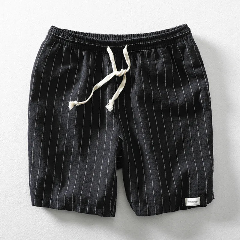 Leichte Leinen Shorts für Herren – Atmungsaktive Sommerhose mit Kordelzug & Streifen-Design