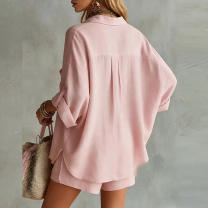 Lässiges Zweiteiler Set für Damen – Luftige Bluse mit Shorts im Sommer Look