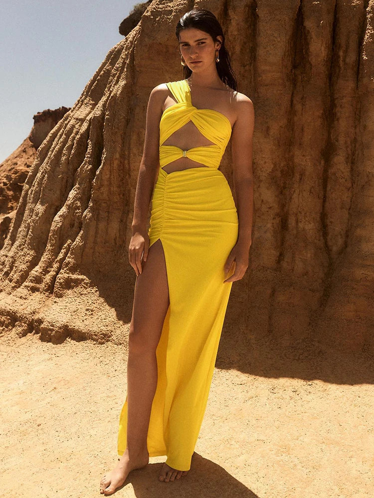 Elegantes Maxi Kleid für Damen mit Cut-Out & Beinschlitz – Figurbetont & Glamourös