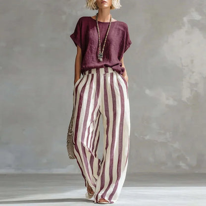 Lässiges Zweiteiler Set mit Top für Damen – Luftiges Sommer Outfit mit Streifen & Weithose