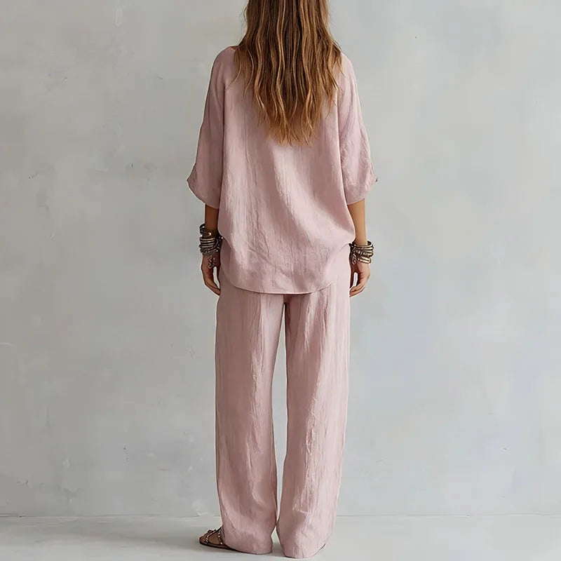 Lässiges Zweiteiler Set mit Schulterfrei Top für Damen – Luftiges Freizeit Outfit mit Weithose
