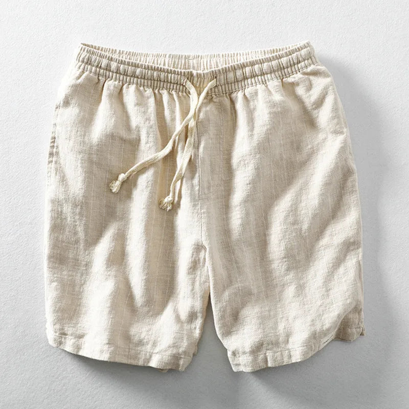 Leichte Leinen Shorts für Herren – Atmungsaktive Sommerhose mit Kordelzug & Streifen-Design