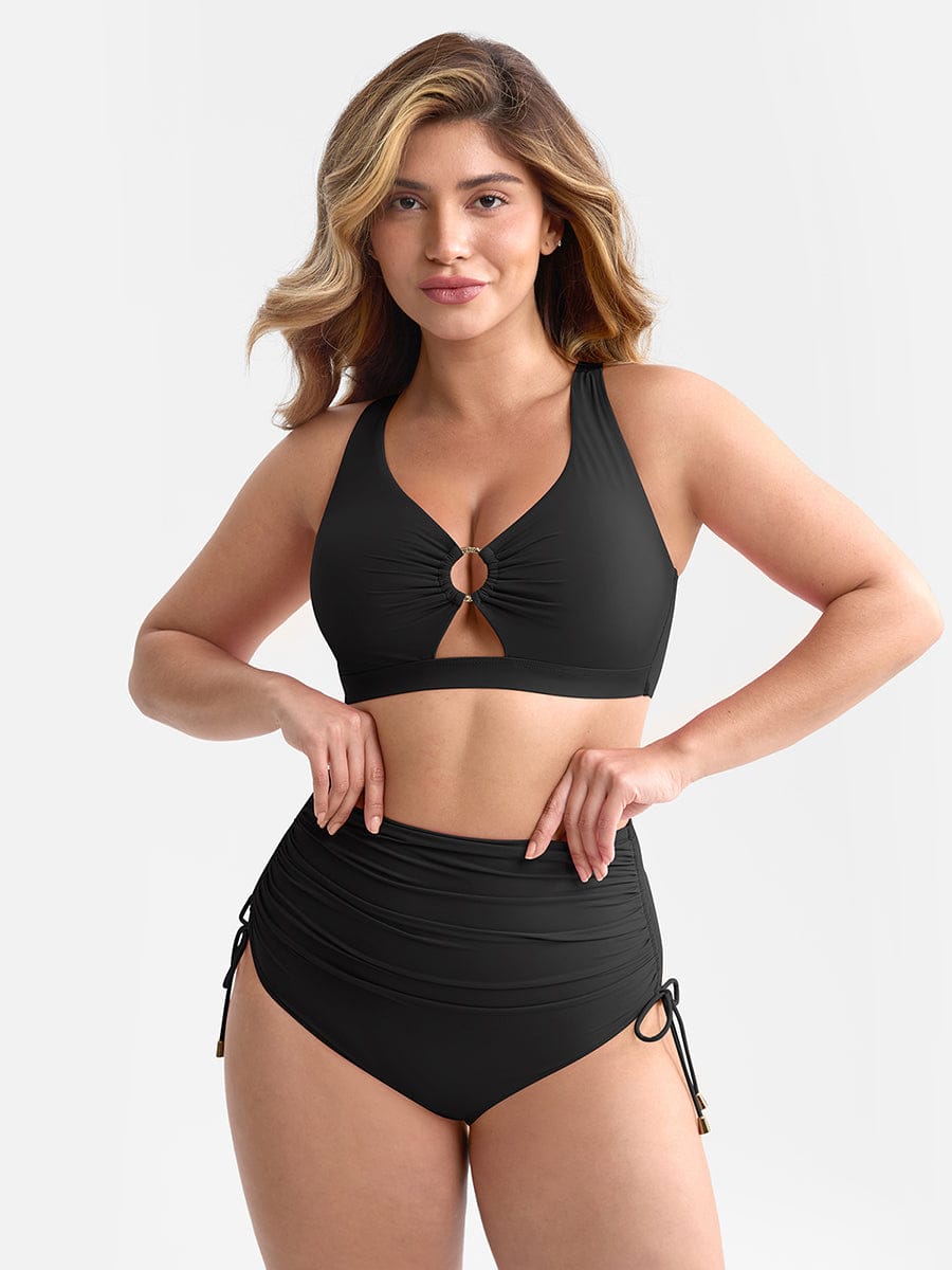 Figurformendes Bikini Set mit High Waist & Raffungen – Elegantes Push-Up Badeanzug Set für Damen