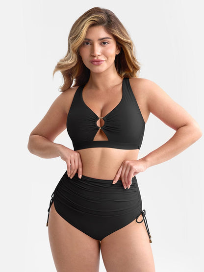 Figurformendes Bikini Set mit High Waist & Raffungen – Elegantes Push-Up Badeanzug Set für Damen