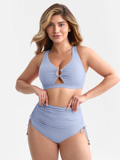 Figurformendes Bikini Set mit High Waist & Raffungen – Elegantes Push-Up Badeanzug Set für Damen
