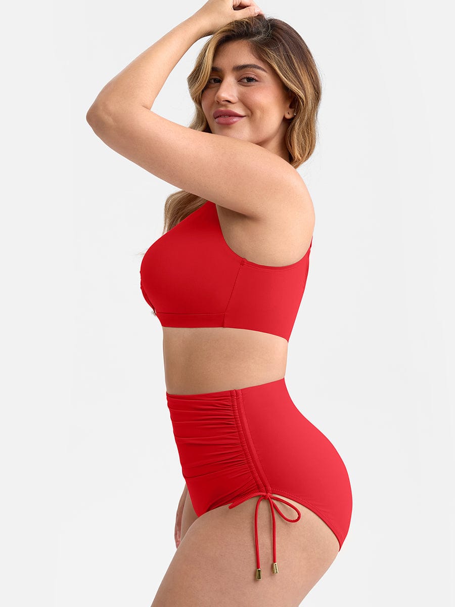 Figurformendes Bikini Set mit High Waist & Raffungen – Elegantes Push-Up Badeanzug Set für Damen