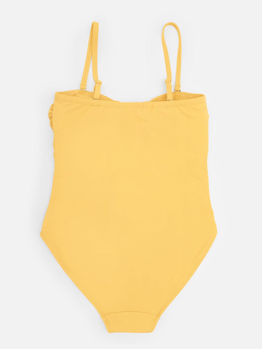Figurformender Bandeau Badeanzug mit V-Ausschnitt & Trägern – Eleganter Shaping Swimsuit für Damen