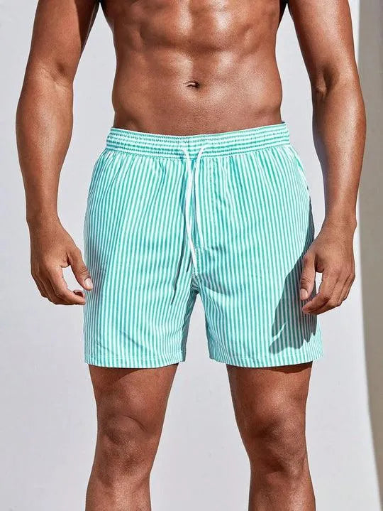 Gestreifte Herren Badeshorts mit Kordelzug – Leichte Sommer Shorts & Schnelltrocknend