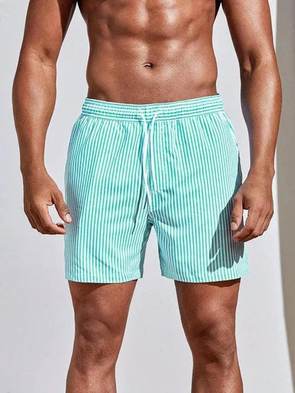 Gestreifte Herren Badeshorts mit Kordelzug – Leichte Sommer Shorts & Schnelltrocknend