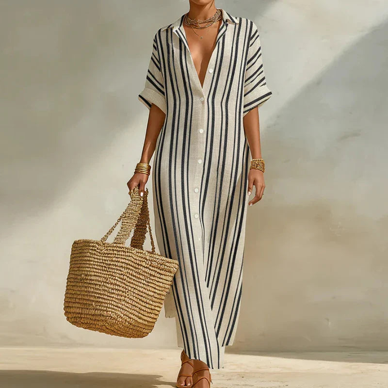 Luftiges Hemdblusenkleid mit Streifenmuster für Damen – Elegantes Maxikleid für Sommer & Urlaub