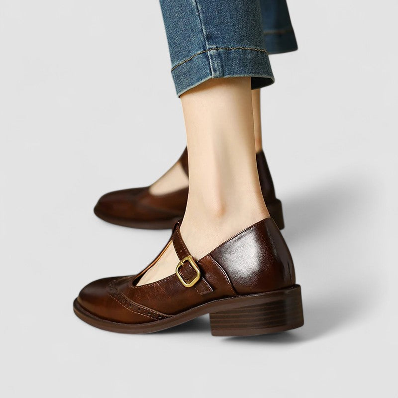 Elegante Mary Jane Schuhe aus Leder mit Blockabsatz & Schnalle für Damen – Bequem & Zeitlos