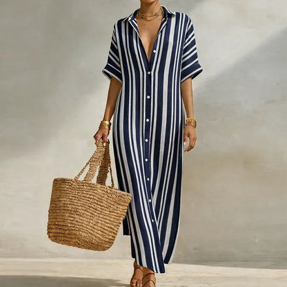Luftiges Hemdblusenkleid mit Streifenmuster für Damen – Elegantes Maxikleid für Sommer & Urlaub