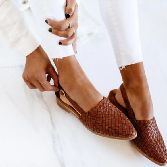 Geflochtene Slingback Loafer mit spitzer Form – Bequeme Sommer-Schuhe für Damen