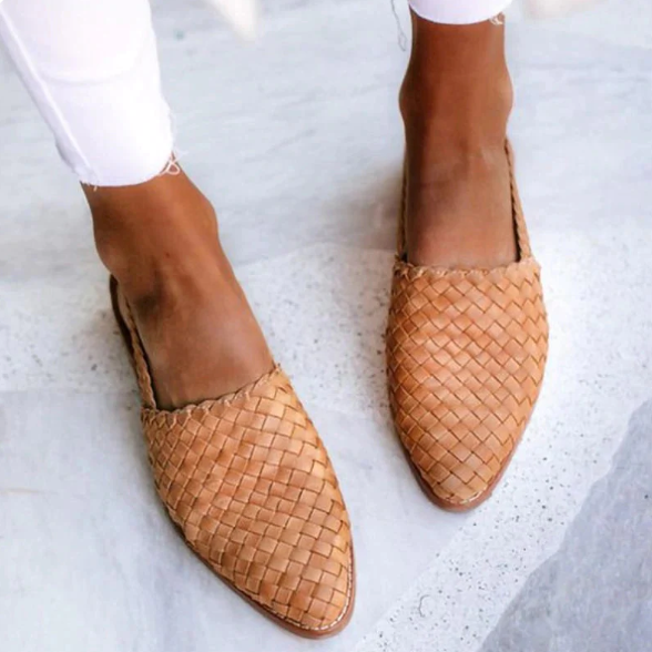 Geflochtene Slingback Loafer mit spitzer Form – Bequeme Sommer-Schuhe für Damen