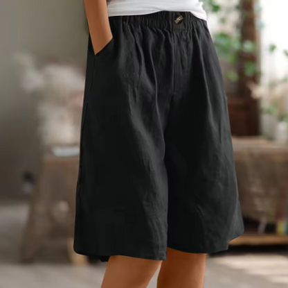 Lässige Leinen Shorts mit Elastikbund für Damen – Bequeme Sommer Bermuda mit Taschen