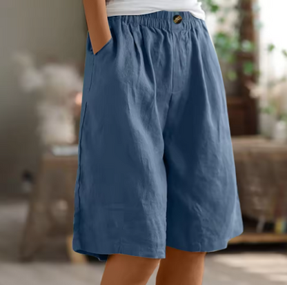 Lässige Leinen Shorts mit Elastikbund für Damen – Bequeme Sommer Bermuda mit Taschen