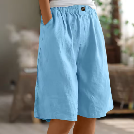Lässige Leinen Shorts mit Elastikbund für Damen – Bequeme Sommer Bermuda mit Taschen