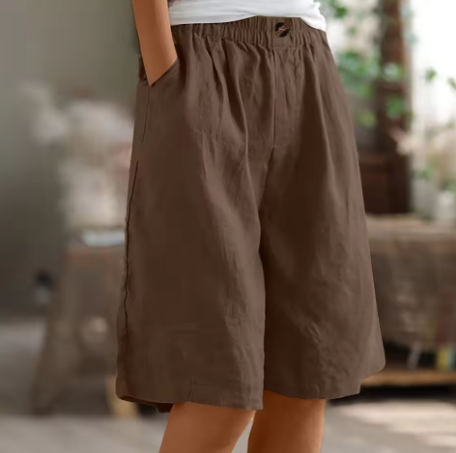 Lässige Leinen Shorts mit Elastikbund für Damen – Bequeme Sommer Bermuda mit Taschen