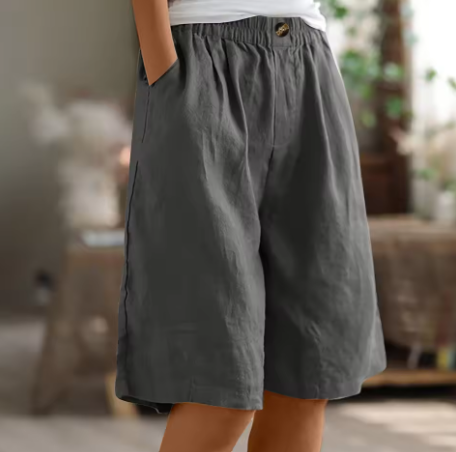 Lässige Leinen Shorts mit Elastikbund für Damen – Bequeme Sommer Bermuda mit Taschen