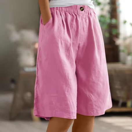 Lässige Leinen Shorts mit Elastikbund für Damen – Bequeme Sommer Bermuda mit Taschen