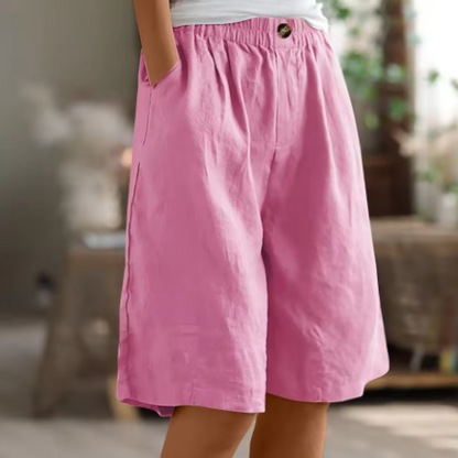 Lässige Leinen Shorts mit Elastikbund für Damen – Bequeme Sommer Bermuda mit Taschen