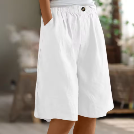 Lässige Leinen Shorts mit Elastikbund für Damen – Bequeme Sommer Bermuda mit Taschen