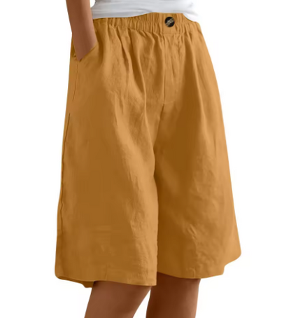 Lässige Leinen Shorts mit Elastikbund für Damen – Bequeme Sommer Bermuda mit Taschen