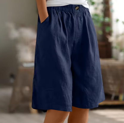 Lässige Leinen Shorts mit Elastikbund für Damen – Bequeme Sommer Bermuda mit Taschen