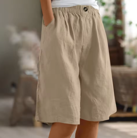 Lässige Leinen Shorts mit Elastikbund für Damen – Bequeme Sommer Bermuda mit Taschen