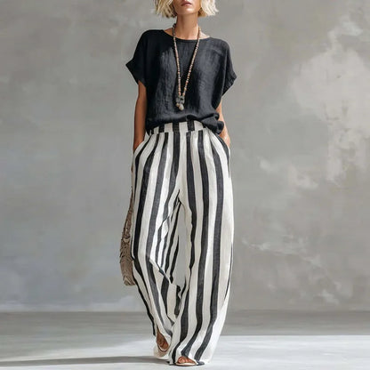 Lässiges Zweiteiler Set mit Top für Damen – Luftiges Sommer Outfit mit Streifen & Weithose