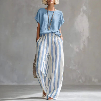 Lässiges Zweiteiler Set mit Top für Damen – Luftiges Sommer Outfit mit Streifen & Weithose