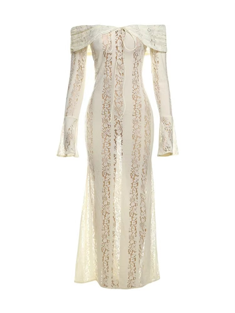 Elegantes Spitze Maxikleid für Damen – Off-Shoulder Abendkleid mit figurbetonter Silhouette