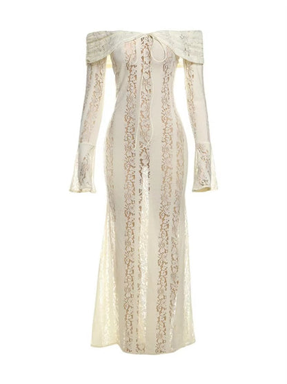 Elegantes Spitze Maxikleid für Damen – Off-Shoulder Abendkleid mit figurbetonter Silhouette