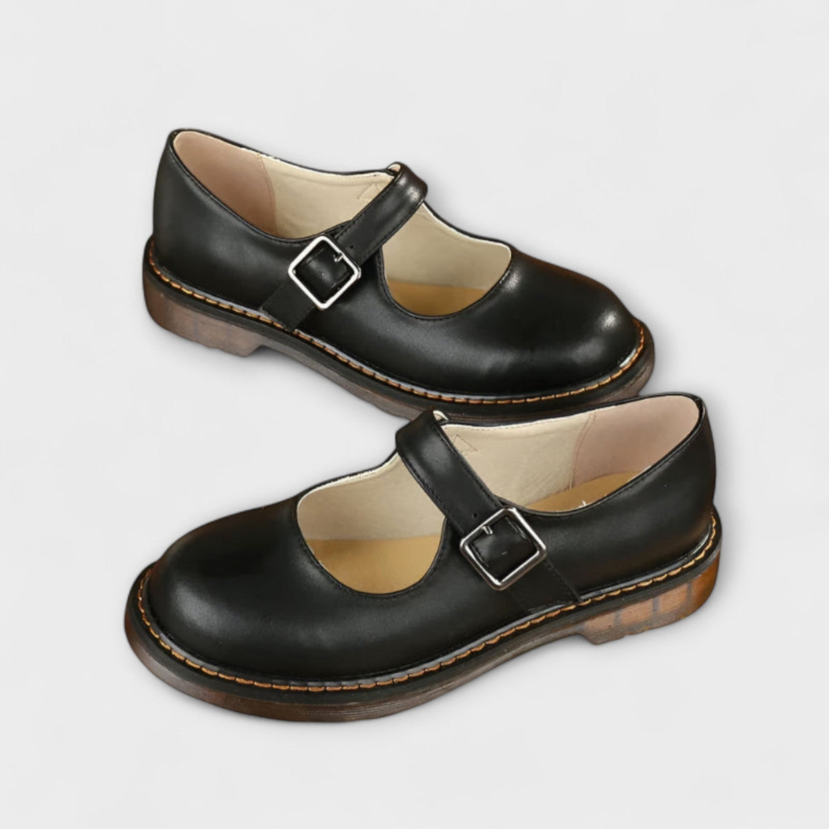 Noéline - Vintage-Leder Schuhe mit Riemen und Komfortsohle