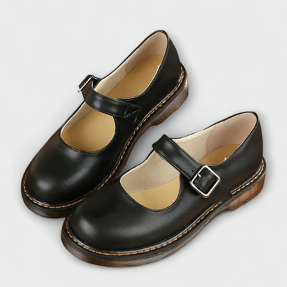 Noéline - Vintage-Leder Schuhe mit Riemen und Komfortsohle