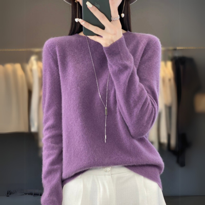 Regina - Bequemer Pullover aus blauer Kaschmirwolle mit Rundhalsausschnitt