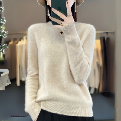 Regina - Bequemer Pullover aus blauer Kaschmirwolle mit Rundhalsausschnitt