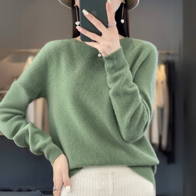 Regina - Bequemer Pullover aus blauer Kaschmirwolle mit Rundhalsausschnitt