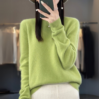Regina - Bequemer Pullover aus blauer Kaschmirwolle mit Rundhalsausschnitt