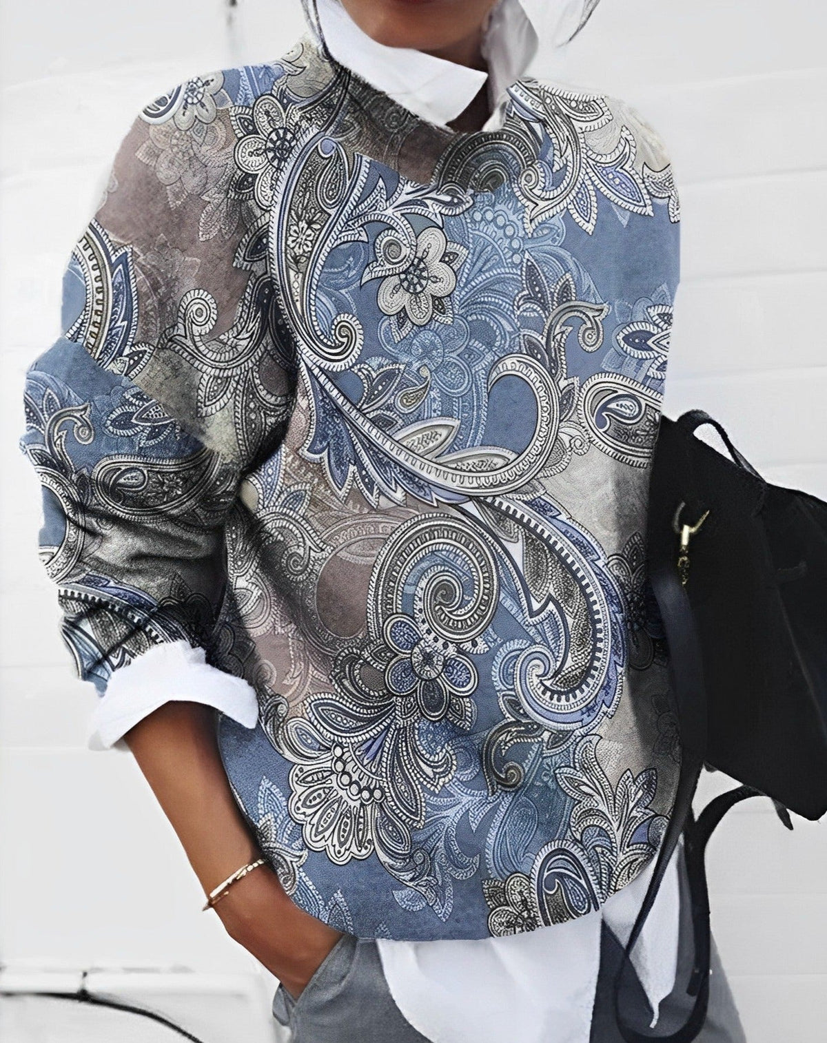Langarm Bluse mit Paisley-Muster für Damen – Elegantes Print Shirt mit Kragen