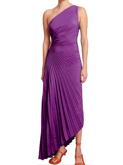 Elegantes One-Shoulder Plissee Kleid mit asymmetrischem Saum für Damen – Figurbetontes Abendkleid