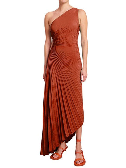 Elegantes One-Shoulder Plissee Kleid mit asymmetrischem Saum für Damen – Figurbetontes Abendkleid